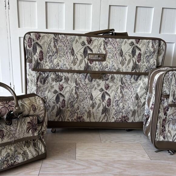 3 Piece Jordache Tapestry Vintage Luggage Set EUC Checked,Carry On, Personal 80s - Picture 2 of 16